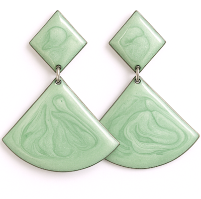 Elegant Mint Green Geometric Enamel Earrings