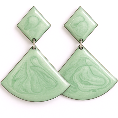 Elegant Mint Green Geometric Enamel Earrings