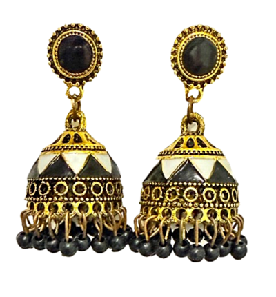 Vintage-Inspired Black & Gold Enamel Jhumka Earrings