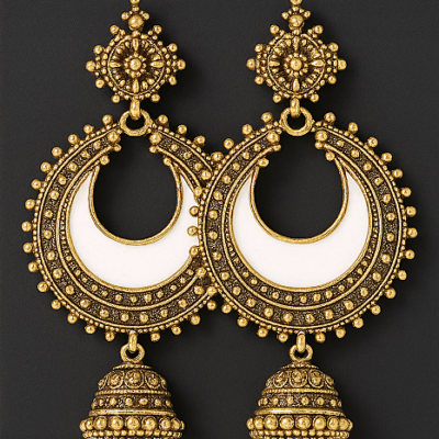 Divine Crescent Jhumkas – Antique Gold Elegance