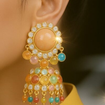 Multicolor Kundan Jhumka Earrings