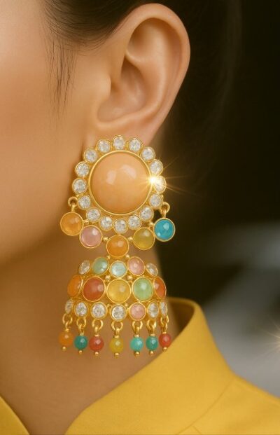 Multicolor Kundan Jhumka Earrings