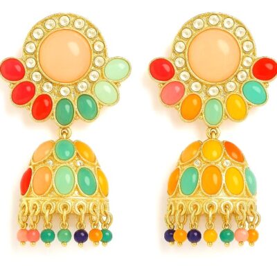 Multicolor Kundan Jhumka Earrings