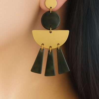 Bold Geometric Drop Earrings with Iridescent Accents