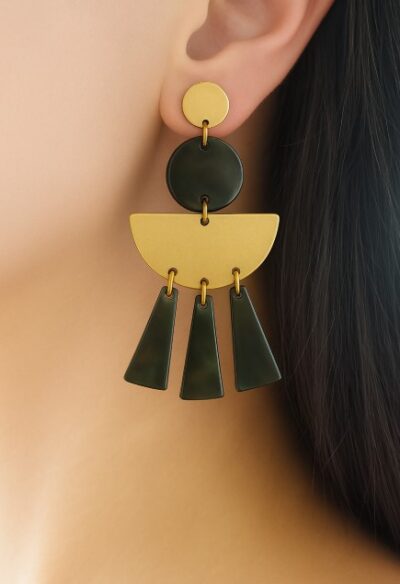 Bold Geometric Drop Earrings with Iridescent Accents