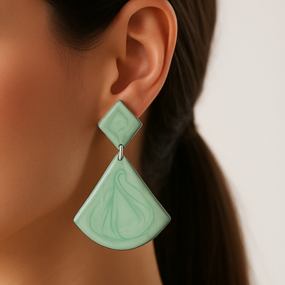 Elegant Mint Green Geometric Enamel Earrings