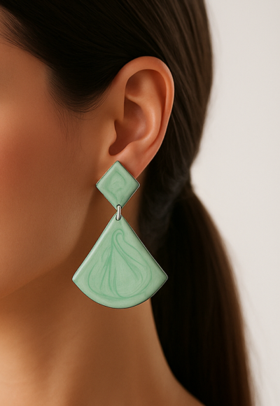 Elegant Mint Green Geometric Enamel Earrings