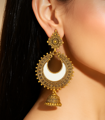 Divine Crescent Jhumkas – Antique Gold Elegance