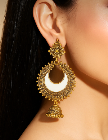 Divine Crescent Jhumkas – Antique Gold Elegance
