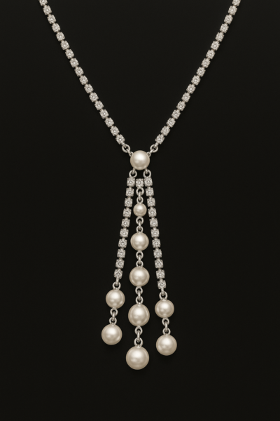 Elegance Cascade Pearl & Crystal Drop Necklace