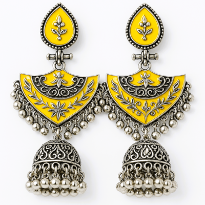 Royal Marigold Oxidized Jhumka Earrings