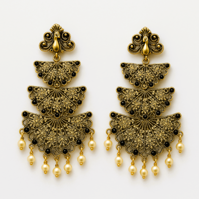 Regal Peacock Tiered Filigree Earrings