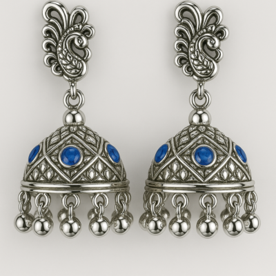Peacock Grace Oxidized Silver Jhumka