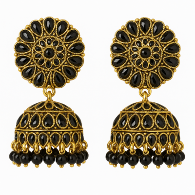 Regal Noir Gold-Toned Jhumka Earrings