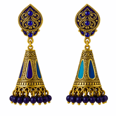 Royal Blue Antique Jhumka Earrings