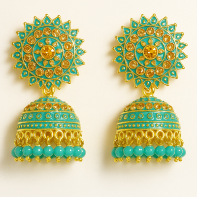 Royal Radiance Turquoise Jhumka Earrings