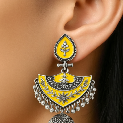 Royal Marigold Oxidized Jhumka Earrings