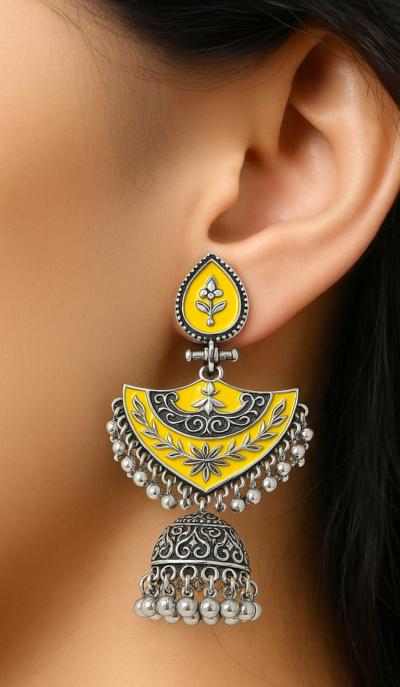 Royal Marigold Oxidized Jhumka Earrings