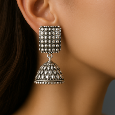 Royal Oxidized Silver Dome Jhumka Earrings