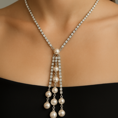 Elegance Cascade Pearl & Crystal Drop Necklace