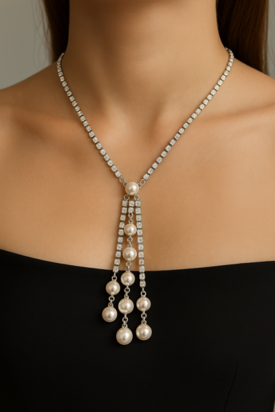 Elegance Cascade Pearl & Crystal Drop Necklace