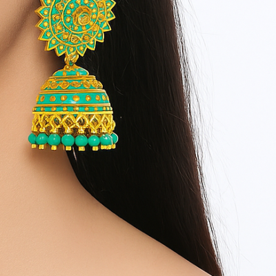 Royal Radiance Turquoise Jhumka Earrings