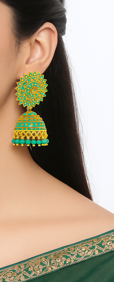 Royal Radiance Turquoise Jhumka Earrings