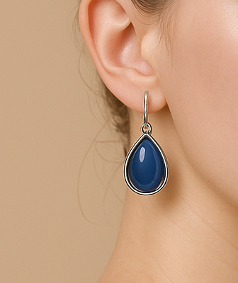 Midnight Teardrop Elegance – Blue Stone Silver Earrings