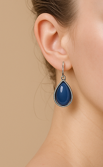 Midnight Teardrop Elegance – Blue Stone Silver Earrings