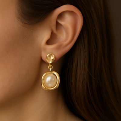 Golden Aura Pearl Drop Earrings