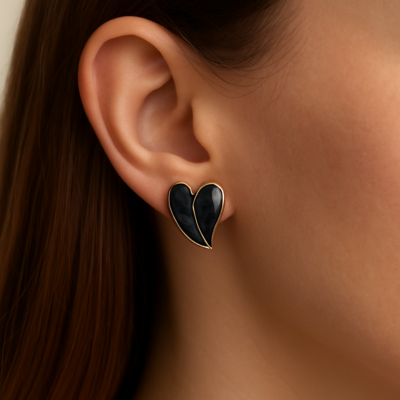 Midnight Embrace Heart Studs