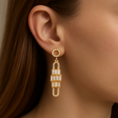 Celestial Baguette Drop Earrings