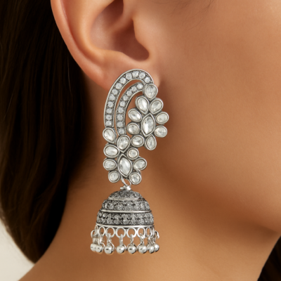 Radiant Bloom Oxidized Jhumka Earrings