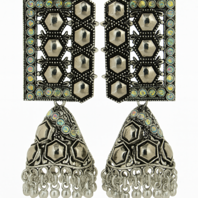 Regal Silver Mirror Jhumka Earrings