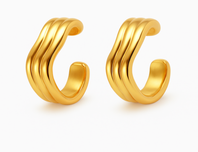 Luminous Golden Wave Hoops