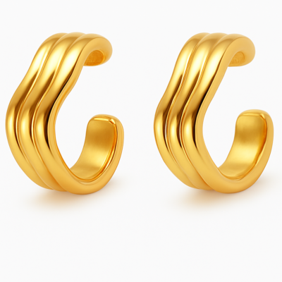 Luminous Golden Wave Hoops