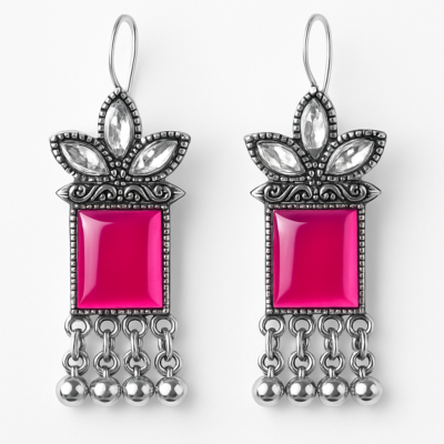 Fuchsia Elegance Silver Dangler Earrings