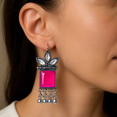 Fuchsia Elegance Silver Dangler Earrings