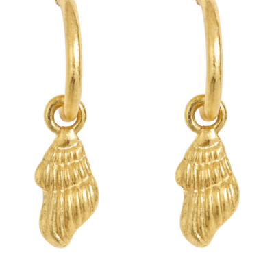 Golden Seashell Charm Hoop Earrings