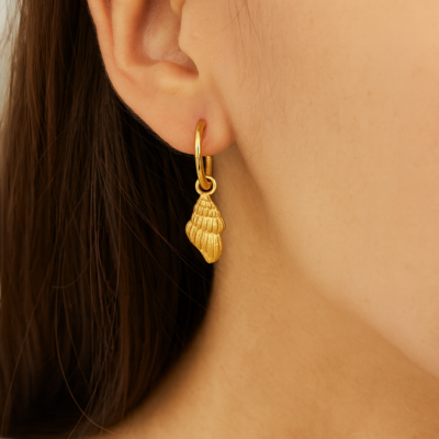 Golden Seashell Charm Hoop Earrings