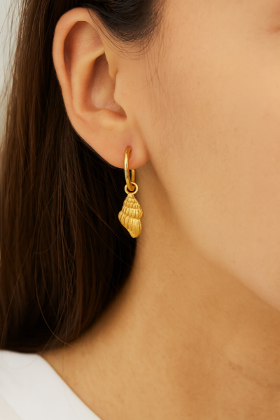 Golden Seashell Charm Hoop Earrings