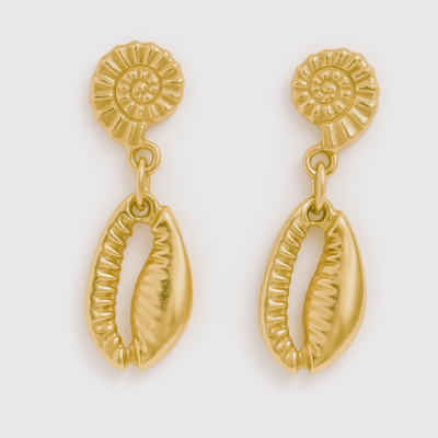Golden Seashell Ammonite Dangle Earrings