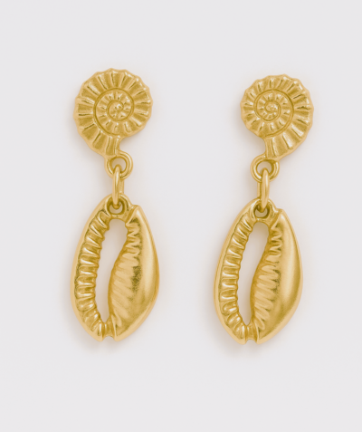 Golden Seashell Ammonite Dangle Earrings