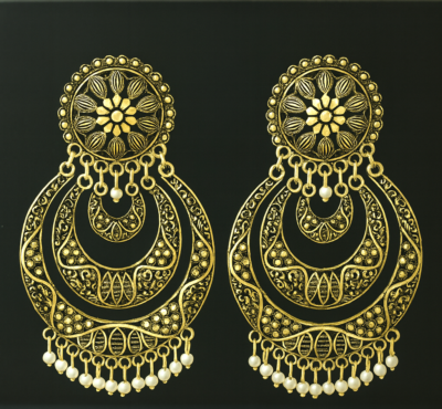 Regal Golden Lotus Chandbali Earrings