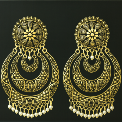 Regal Golden Lotus Chandbali Earrings