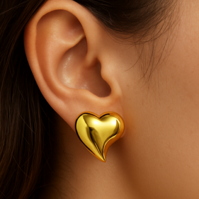 Golden Curvy Heart Studs