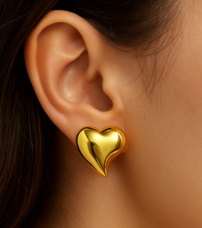 Golden Curvy Heart Studs