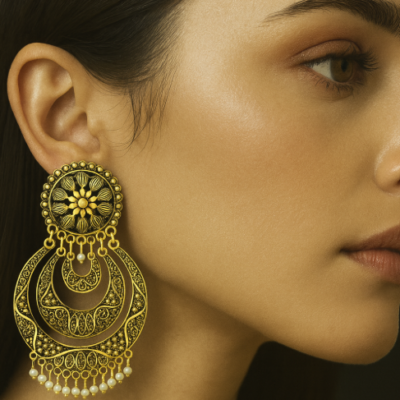 Regal Golden Lotus Chandbali Earrings