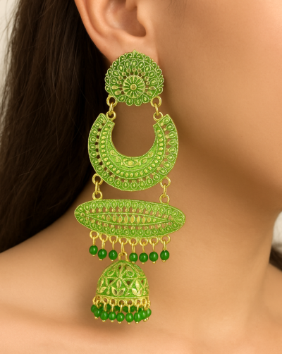 Royal Emerald Cascade Jhumka Earrings