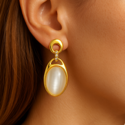 Golden Moonlight Oval Drop Earrings